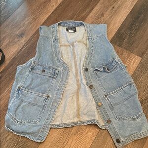Vintage Denim Utility Vest with Pockets
